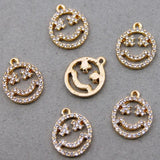 6PCS Smiling Face Pendants Charms with Rhinestones 17*14MM KC