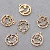 6PCS Smiling Face Pendants Charms with Rhinestones 17*14MM KC
