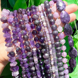 Natural Amethyst Gem Stone Irregular Faceted Oval Drop Purple Quartz Loose Beads