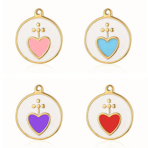 3pcs/Lot Enamel Heart Mirror Polished Stainless Steel DIY Charm Pendant