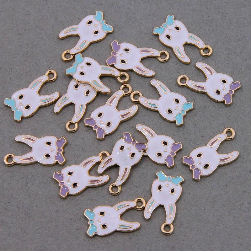 6pcs Rabbit Head Drop Oil DIY Pendant Enamel Charms Girls Earring Accessory
