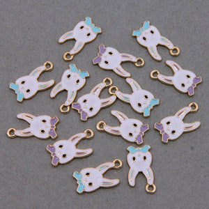 6pcs Rabbit Head Drop Oil DIY Pendant Enamel Charms Girls Earring Accessory