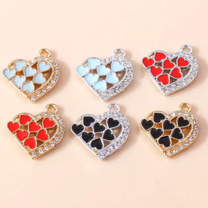 10pcs Colorful Crystal Love Hearts Charms for Jewelry Making