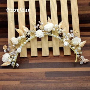 Shell Crown Pearl Tiaras Boho Wedding Hair Accessories