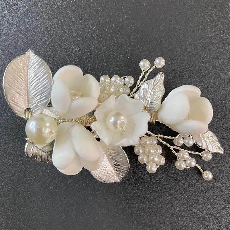 Ceramic Flower Hair Clip Wedding Head Jewelry Accessories