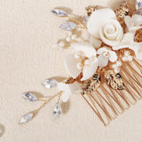 Ceramic Flower Wedding Hair Combs Crystal Leaf Tiara