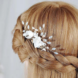 Ceramic Flower Wedding Hair Combs Crystal Leaf Tiara