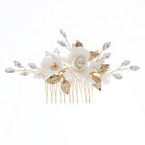 Ceramic Flower Wedding Hair Combs Crystal Leaf Tiara