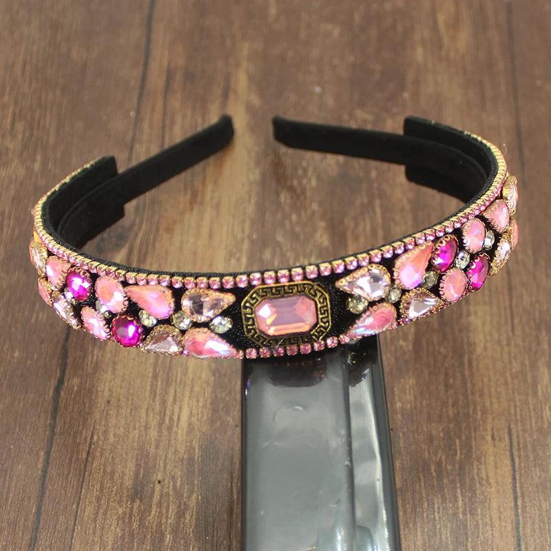 Bohemia Pink Crystal Rhinestone Headdress Tiara for Wedding