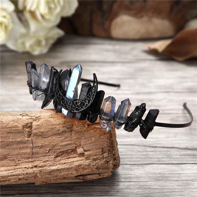 Crystal Crown Tiara Moon Headband Wedding Hair Accessory