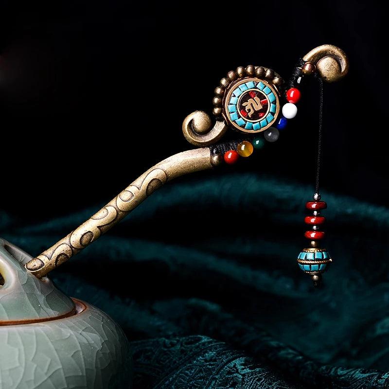 Aventurine Ethnic Hair Sticks with Nepal Charms