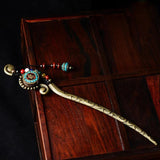 Aventurine Ethnic Hair Sticks with Nepal Charms