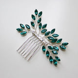 Silvery Women Hair Combs Green Crystal Wedding Hair Jewelry