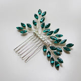 Silvery Women Hair Combs Green Crystal Wedding Hair Jewelry