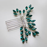 Silvery Women Hair Combs Green Crystal Wedding Hair Jewelry