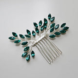 Silvery Women Hair Combs Green Crystal Wedding Hair Jewelry