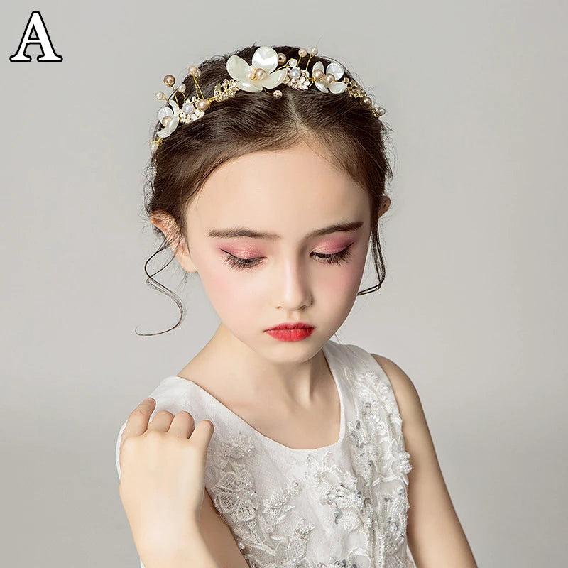 Crystal Hair Band Headbands for Kids Girls Pearl Flower Tiaras Children's