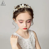 Crystal Hair Band Headbands for Kids Girls Pearl Flower Tiaras Children's
