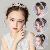 Crystal Hair Band Headbands for Kids Girls Pearl Flower Tiaras Children's