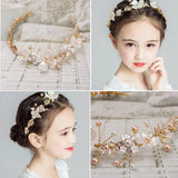 Crystal Hair Band Headbands for Kids Girls Pearl Flower Tiaras Children's