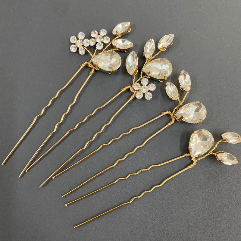 4PCS Crystal Hair Pins Flower Wedding Tiara Water Drop Style Sticks
