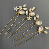 4PCS Crystal Hair Pins Flower Wedding Tiara Water Drop Style Sticks