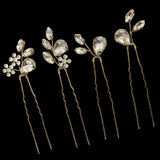 4PCS Crystal Hair Pins Flower Wedding Tiara Water Drop Style Sticks