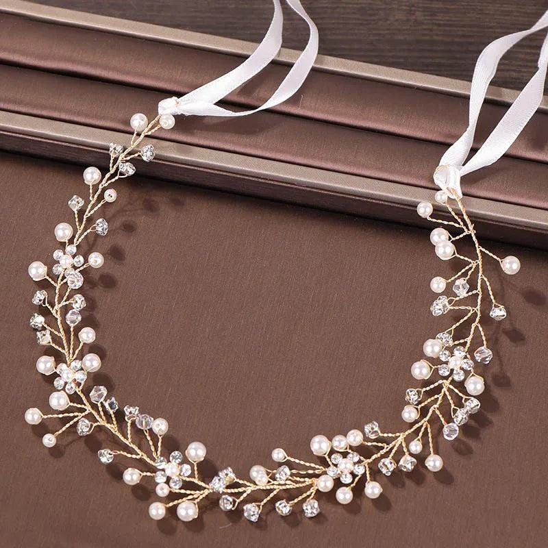 Pearl Rhinestone Wedding Hair Band - Bridal Head Decoration