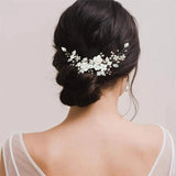 Simulated Pearls Headband Ceramics Flower Leaf Wedding Hair Accessories