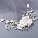 Simulated Pearls Headband Ceramics Flower Leaf Wedding Hair Accessories