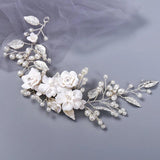 Simulated Pearls Headband Ceramics Flower Leaf Wedding Hair Accessories