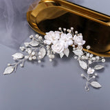Simulated Pearls Headband Ceramics Flower Leaf Wedding Hair Accessories