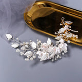Simulated Pearls Headband Ceramics Flower Leaf Wedding Hair Accessories