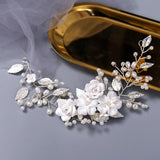 Simulated Pearls Headband Ceramics Flower Leaf Wedding Hair Accessories