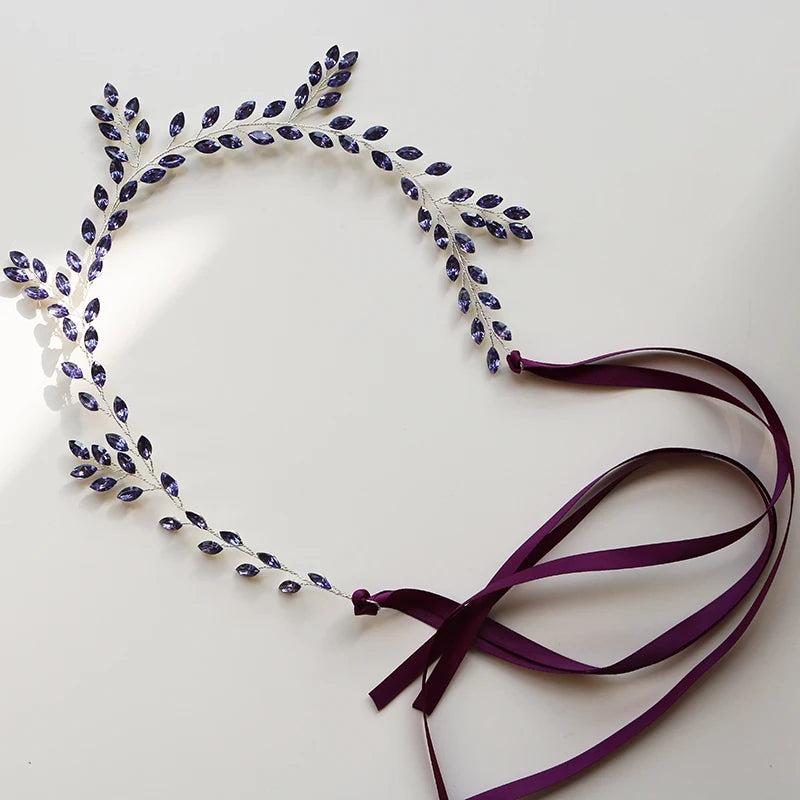 Purple Rhinestone Hairbands Wedding Hair Jewelry Bridal Tiara