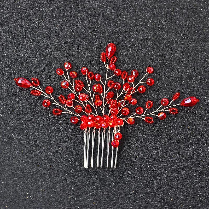Red Hair Comb Rhinestone Crystal Wedding Hair Ornament
