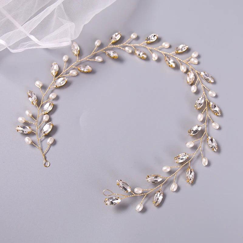 Simulated Pearls Hair Vines Crystal Wedding Headband