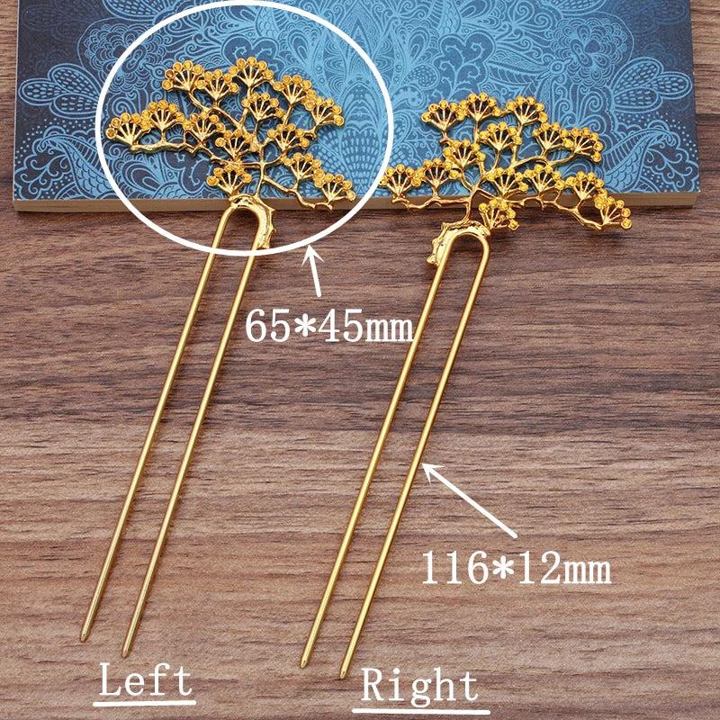 5 pcs Chinese Hair Sticks Women Filigree Branch U-shape Hair Forks Bun Clip