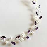 Purple Crystal Hairbands Wedding Hair Jewelry Pearl Bridal Vine Tiara