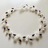 Purple Crystal Hairbands Wedding Hair Jewelry Pearl Bridal Vine Tiara