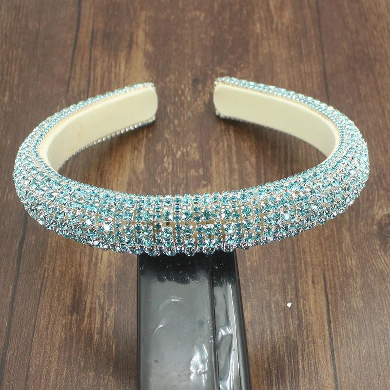 Sparkly Pink Bejeweled Padded Headbands Golden Rhinestjsones Crystal Hairbands
