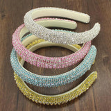 Sparkly Pink Bejeweled Padded Headbands Golden Rhinestjsones Crystal Hairbands