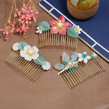 Chinese Colored Glaze Flower Hair Comb Retro Hair Accessory