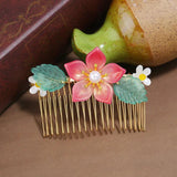 Chinese Colored Glaze Flower Hair Comb Retro Hair Accessory