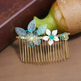 Chinese Colored Glaze Flower Hair Comb Retro Hair Accessory