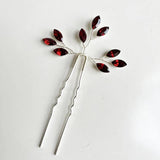 Red Crystal Hair Pins Wedding Jewelry Head Ornament Tiara
