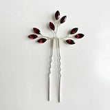 Red Crystal Hair Pins Wedding Jewelry Head Ornament Tiara