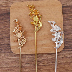 10 Chinese Hairpins Metal Hair Sticks DIY Jewelry Vintage Hairwear Accessories