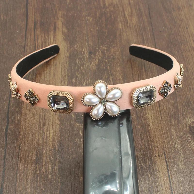 Vintage Pearl Flower Crystal Headdress Tiara