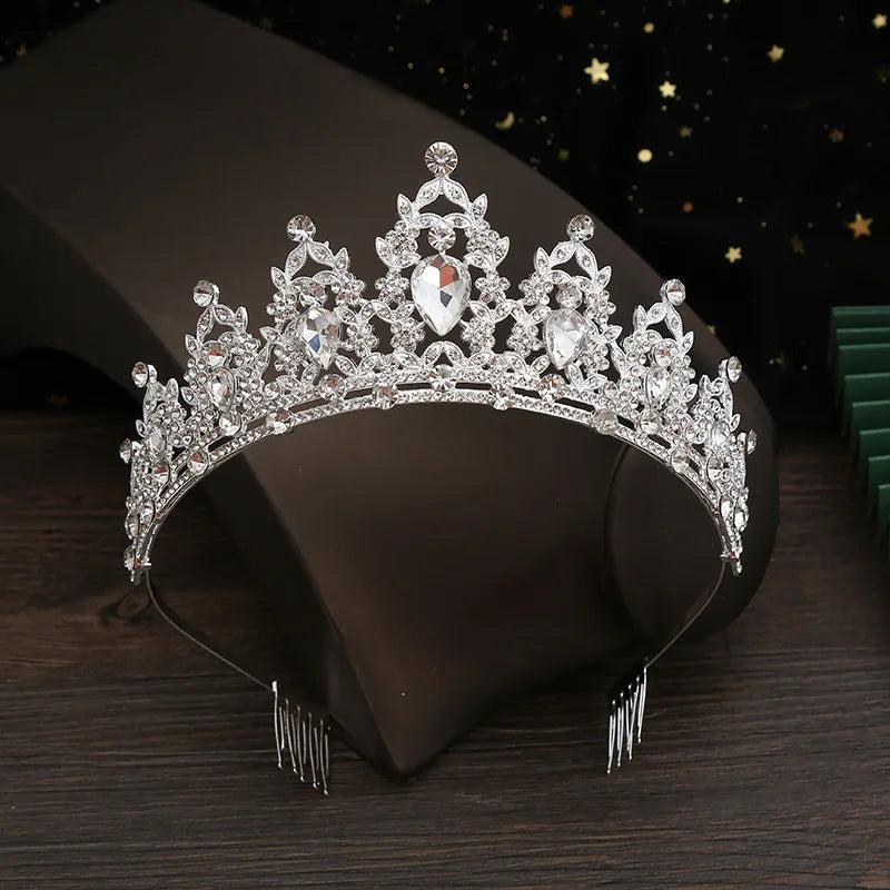 Silver Tiara Crown Wedding Bride Party Comb Head Ornament